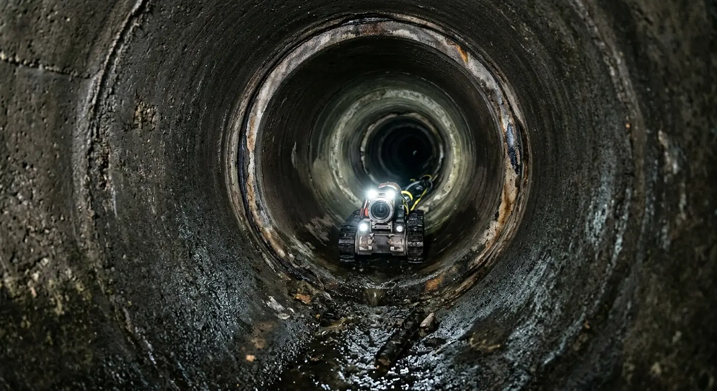 Robotic sewer camera inspecting pipe interior for Drain Snake Service in Wolcott